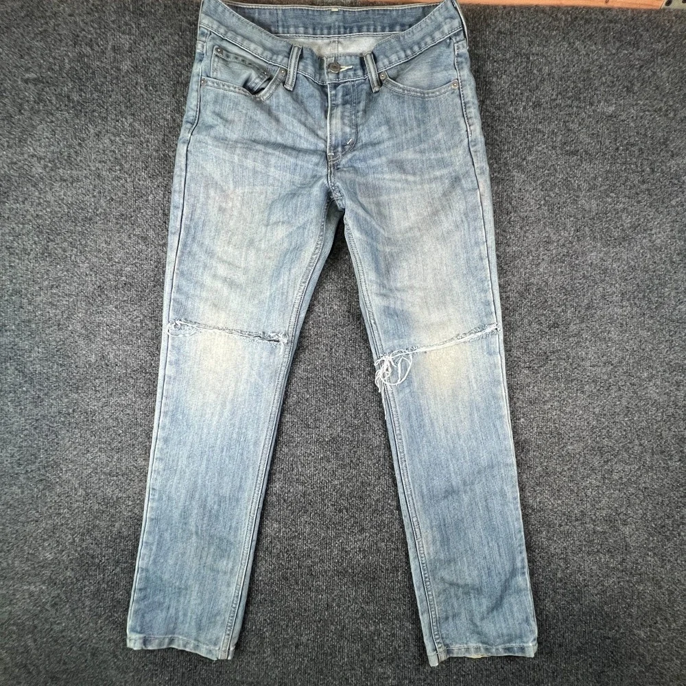 Levi's 511 Skinny Jeans Mens‎ 31x29 Whiskered Blue Denim Cotton Slim Distressed